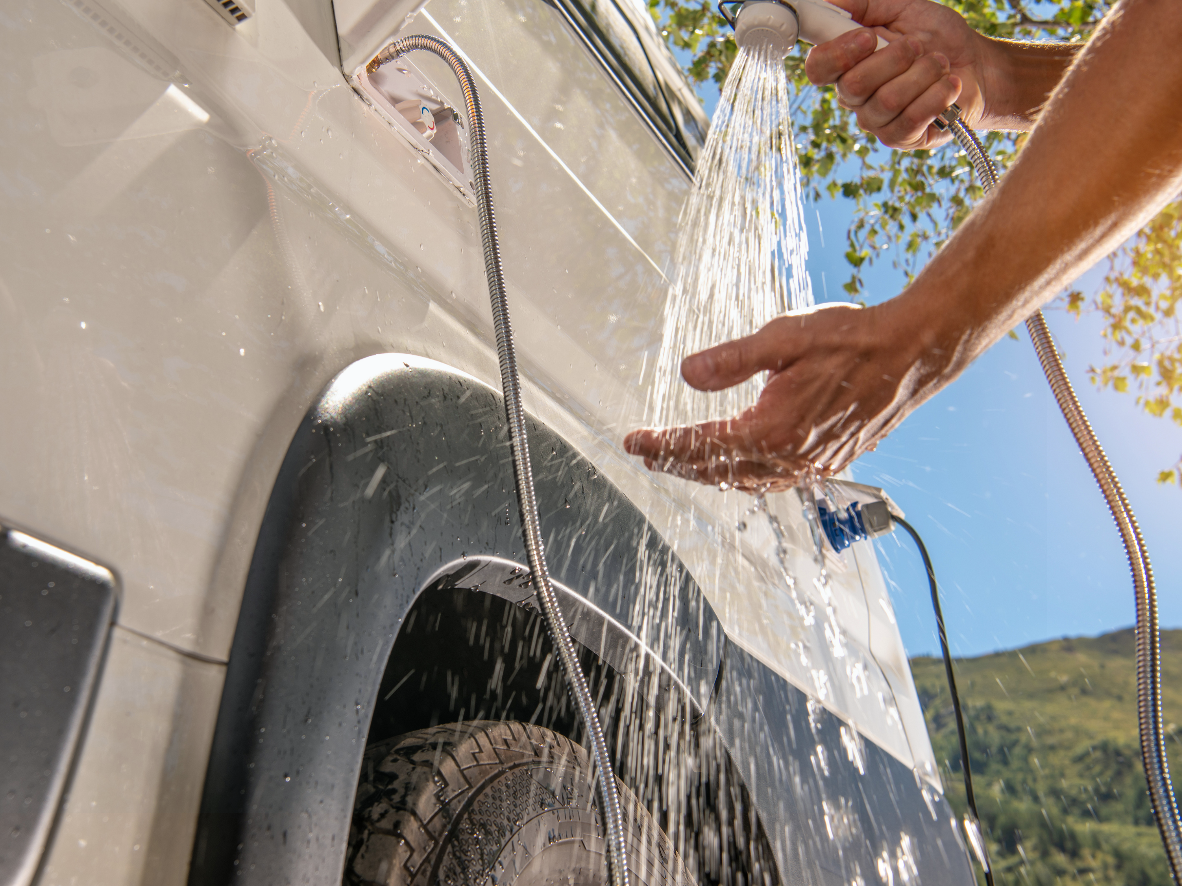 exterior shower using your campervan water system