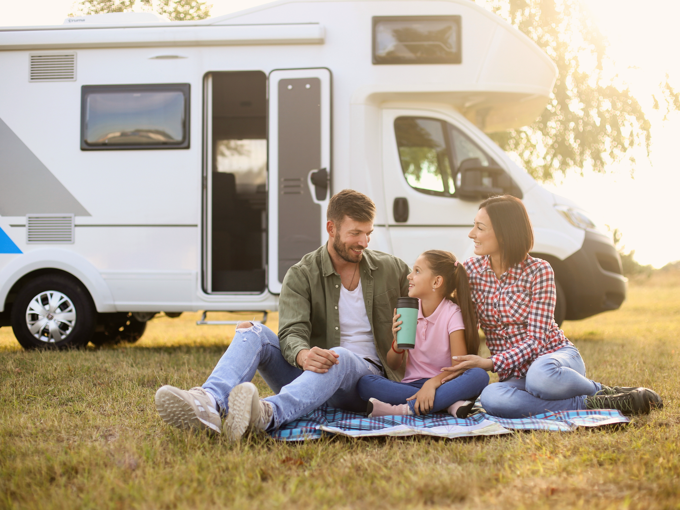 family picnic outside of RV