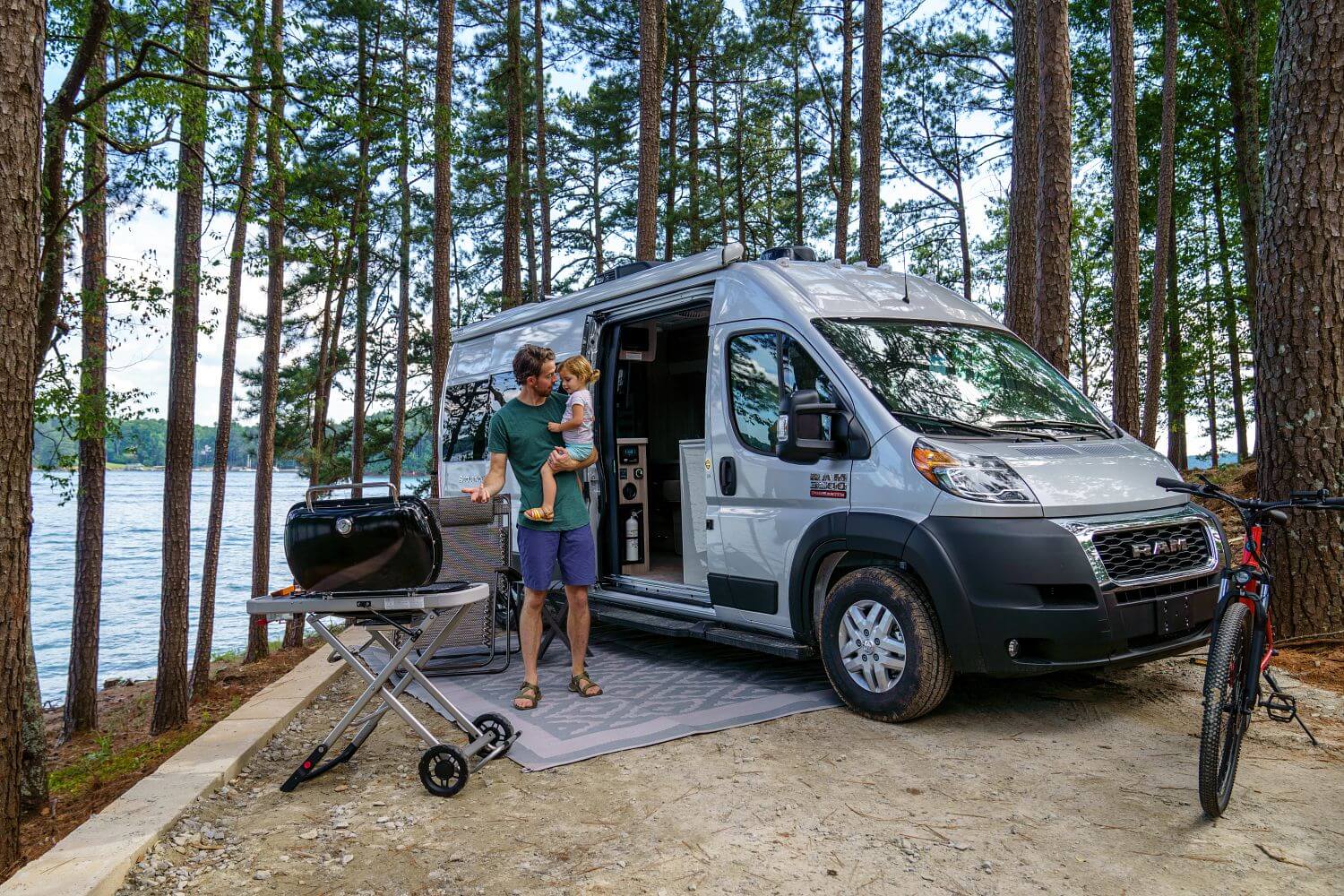 Family grilling outside ram promaster van conversion