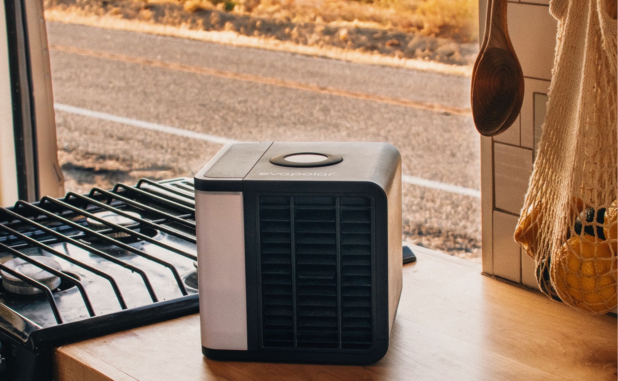 camper van air conditioner sitting on kitchen countertop