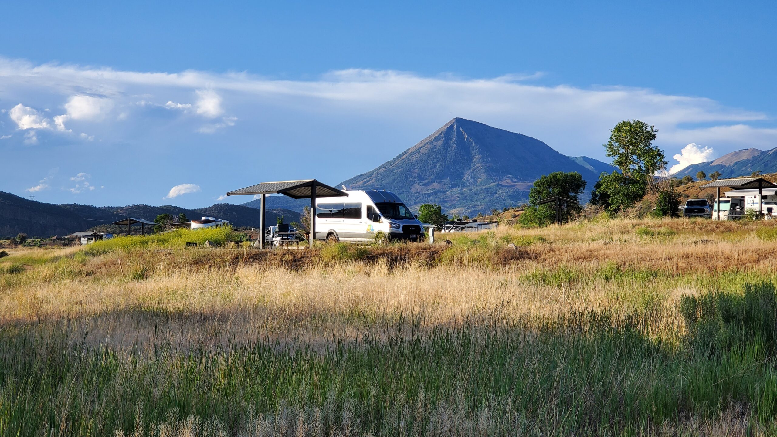 Ford Transit campervan in a field