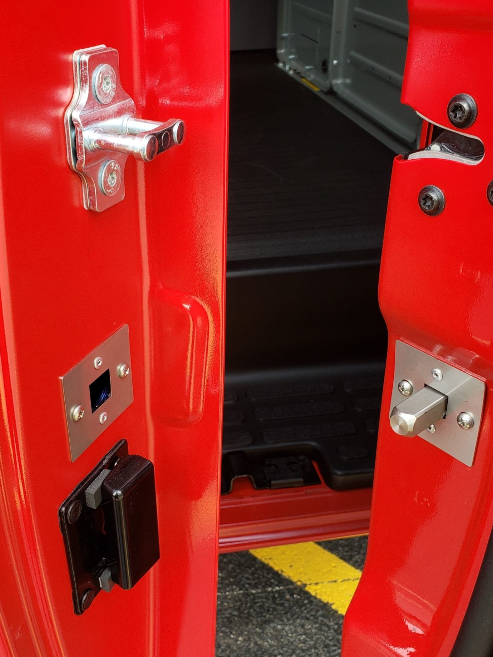 Slam lock security system on camper van