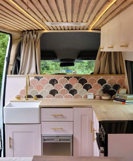 colorful backsplash idea for camper van kitchen