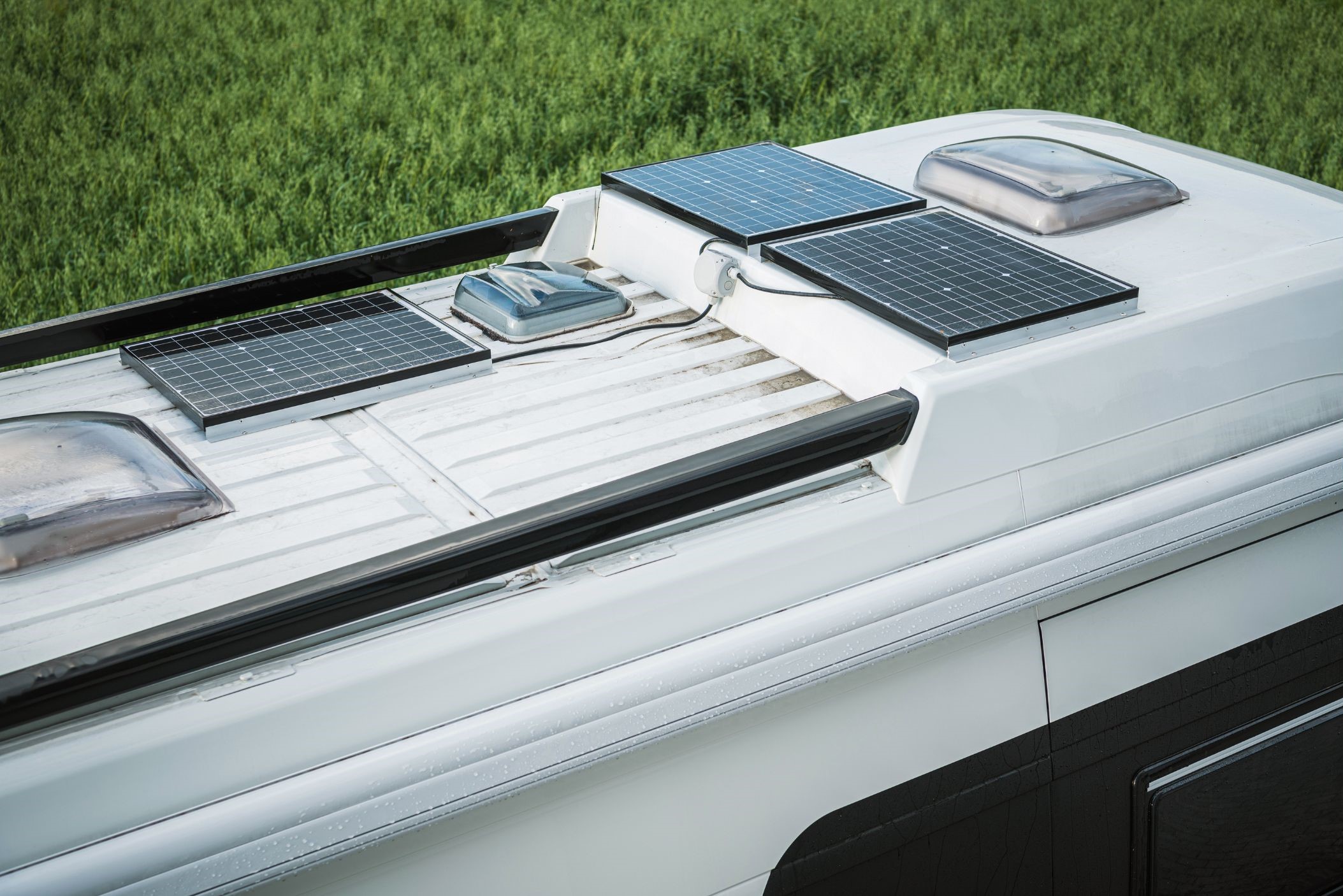 Camper van roof with solar panels