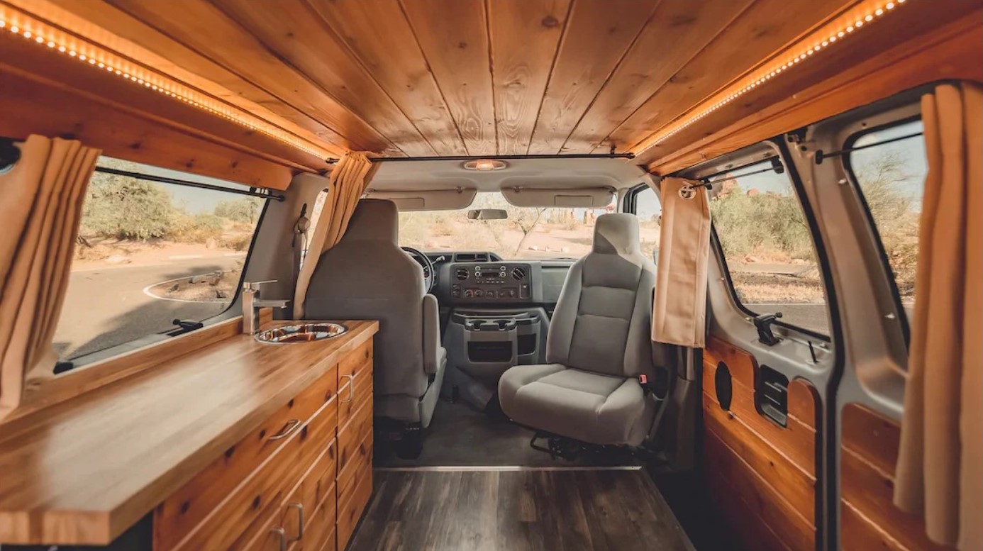 Swivel chair seating in a camper van