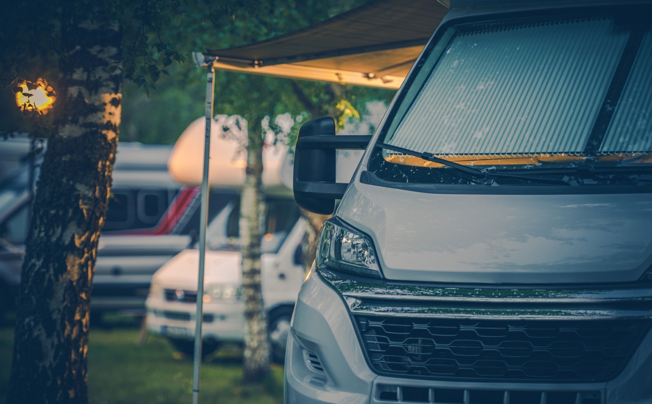 Van and RVs at a campground