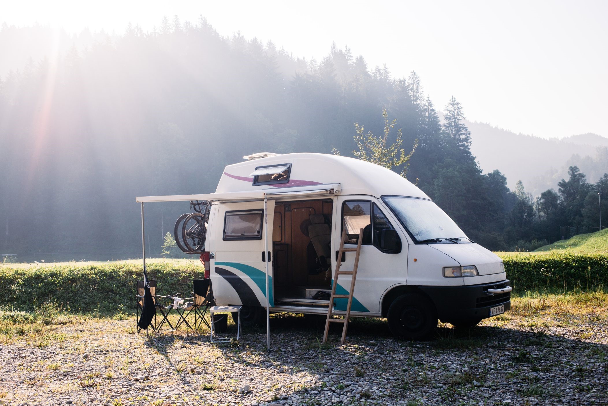 Van camping with awning