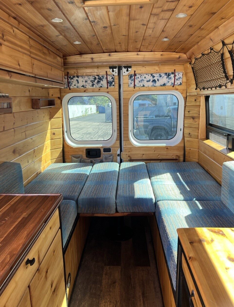 Custom mattress in a campervan dinette